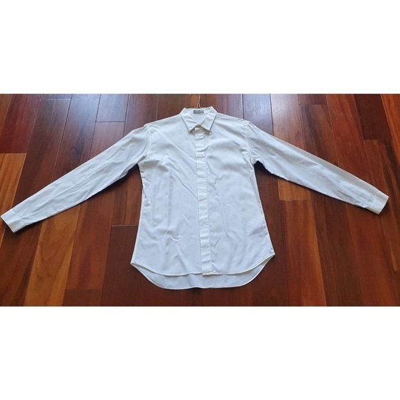 Dior Paris Men's Button-Up Shirt White Gray Sleeves Logo Casual Designer M/ 39 - Picture 4 of 11